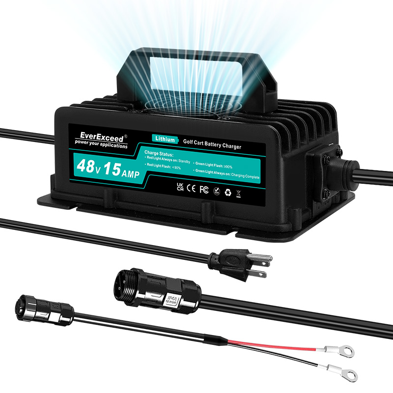 Carregador de bateria LiFePO4 48V 15A para carrinho de golfe - EverExceed