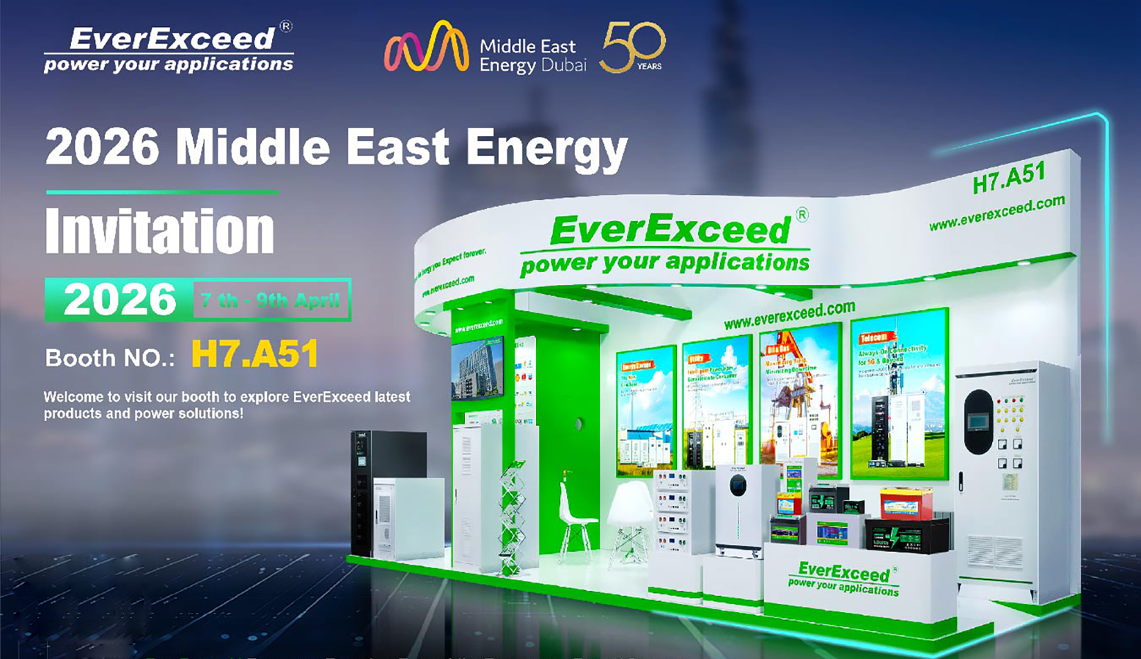 Participe do evento Middle East Energy 2026 da EverExceed – Energia confiável para indústrias de energia crítica.